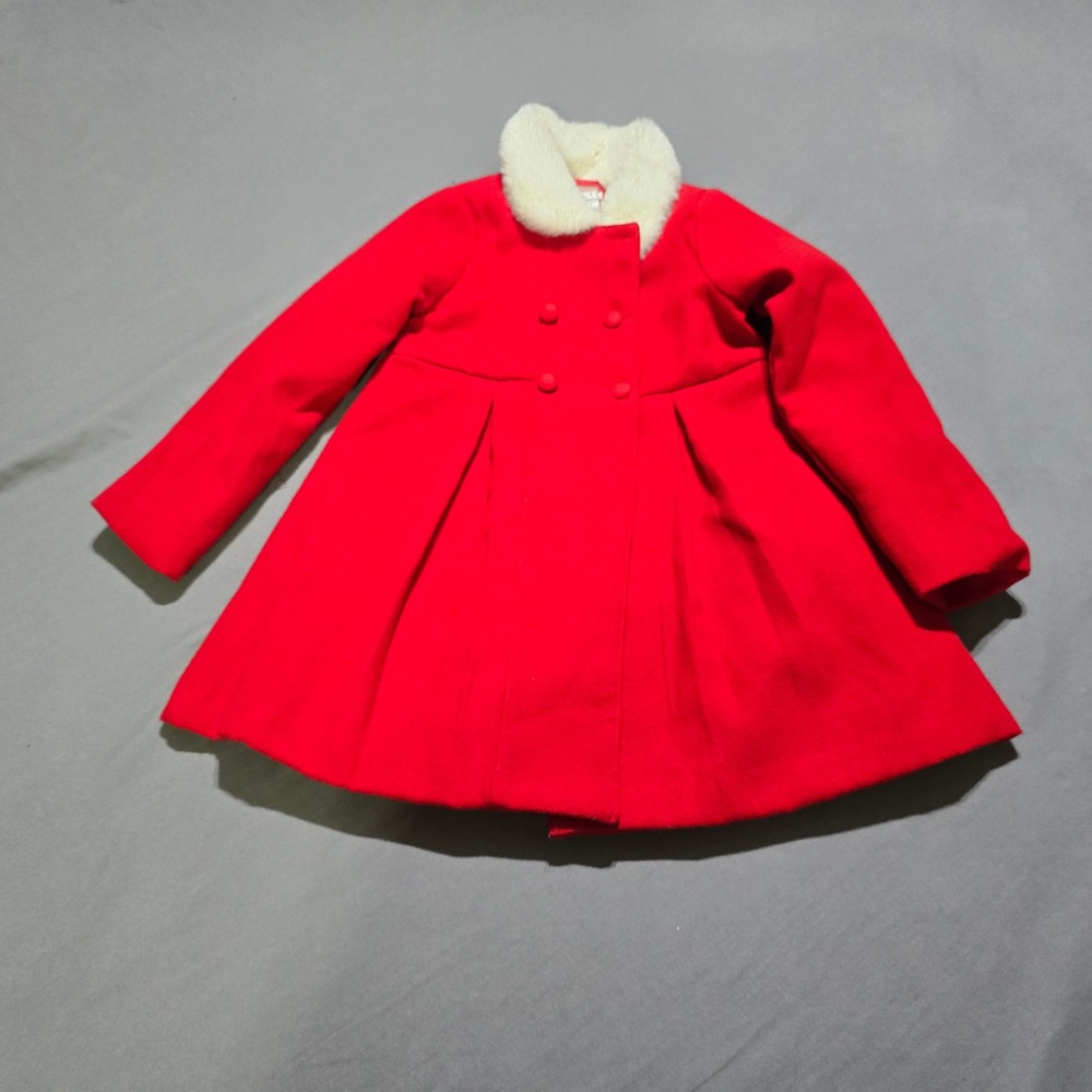Max Studio Kids Coat 5 Red Faux Fur Collar Double Breasted Peplum Jacket